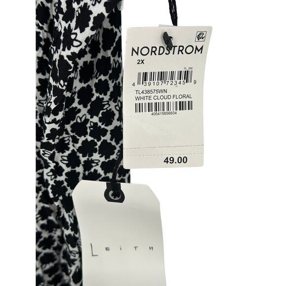Leith New! Cloud Floral Dress Black White Knee Length Short Sleeve Work Size 2X - Picture 4 of 9